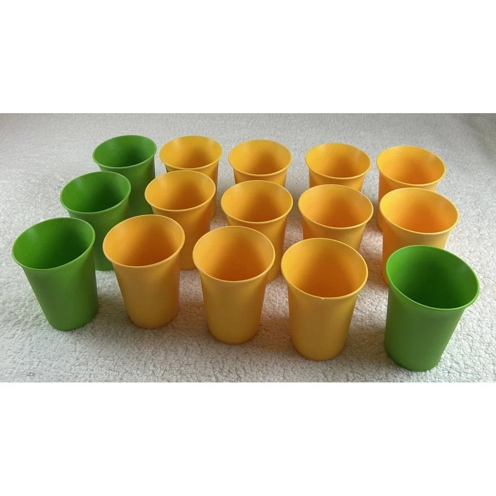 Vintage Tupperware Bell Tumblers Set of 15 Green Yellow Cups Made in USA *READ*